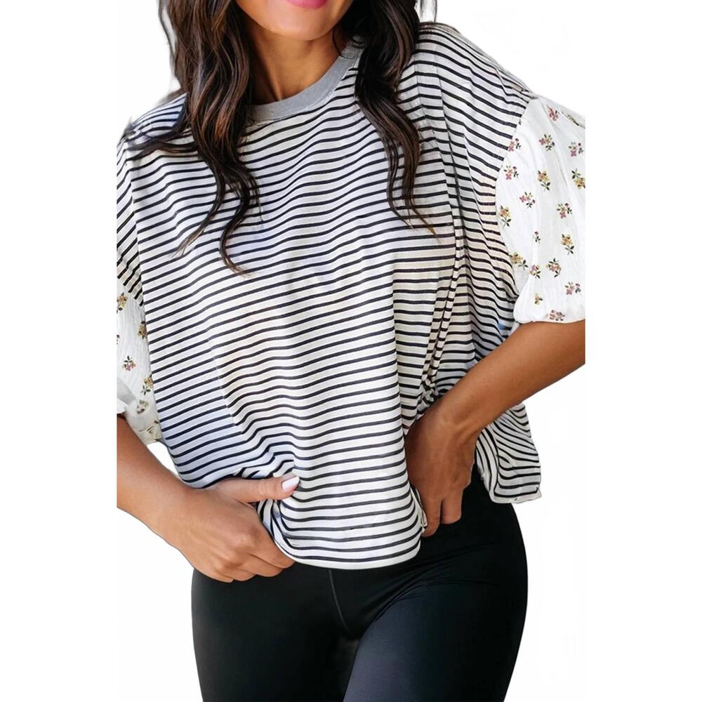 NEW LA SOCIETY kaitlin floral puff sleeve top in black